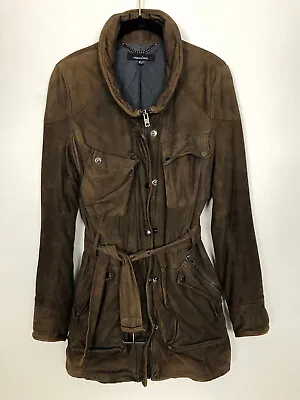 Muubaa Brown Goat Suede Leather Utility Tactical Trench Coat Jacket US 4 UK 8 • $149