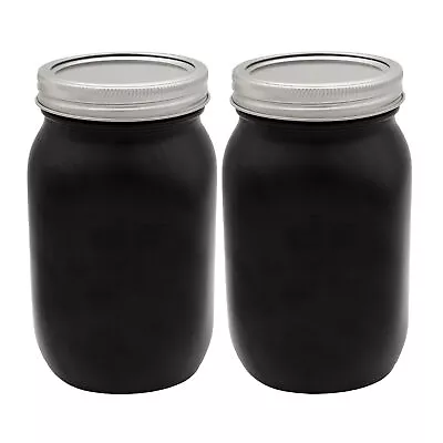 Farmhouse Black Mason Jars Set Of 2; Wide Mouth Decorative Black-Painted • $17.99