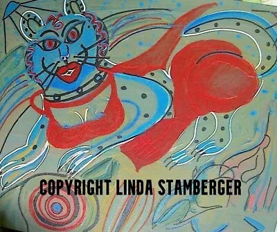 SPACE CAT LADY! Original Art Painting By Linda Stamberger! • $80