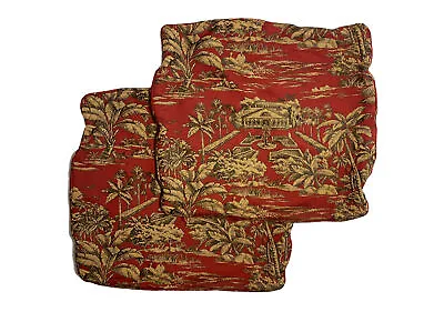 Vintage Toile Pillow Covers Red Tan Zippered Cushion Cases Luxury Print Pattern • $109.99