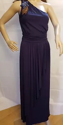 Matthew Williamson 4 Impulse Women's Embellish Dress Sz 4 One Shoulder Maxi Navy • £56.98