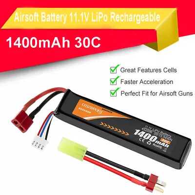 Airsoft Battery 11.1V 30C LiPo Battery 1400mAh With T Plug 3S For M4 AEG AK47 • $23.99