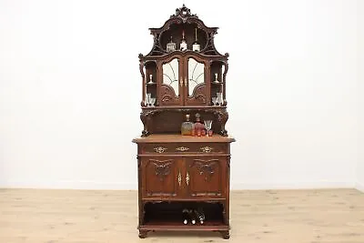 French Antique Carved Walnut & Marble Sideboard Bar Cabinet #48420 • $2750