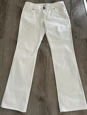 CAbi Women’s White Denim Jeans Low Rise Boot Cut Style #879 Size 12 Waist 36” • $18.24