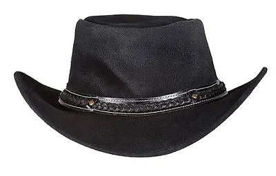 £14.95 • Buy Suede Leather Western Cowboy Australian Bush Hat Black Or Brown All Sizes
