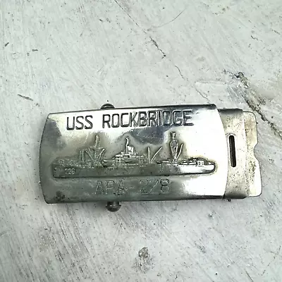 Vintage USS Rockbridge APA 228 Silver Tone Belt Buckle Military Navy Seaman Mens • $179.99