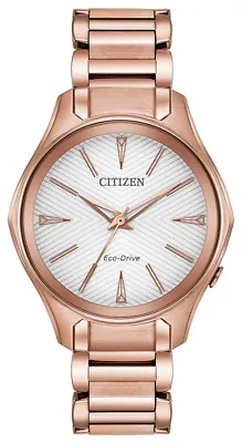 Citizen Ladies Eco-Drive Modena Silver Dial Pink Gold Watch 36MM EM0593-56A • $65.99