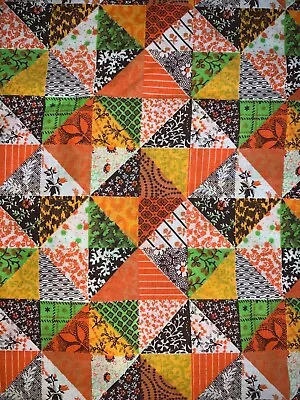 Vintage 70's Calico Cheater Quilt Fabric~1 1/4  Squares~Orange/Green/Brown~5 Yd! • $74.99