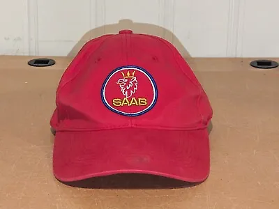Vintage Red SAAB Raised Logo Baseball Hat Cap - Clean - Adjustable - RARE HTF • $39.99