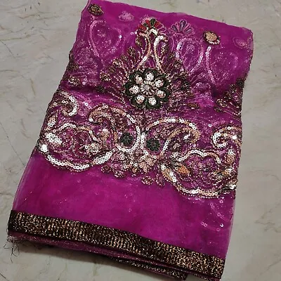 Vintage Indian Wedding Long Dupatta Scarf Hand Embroidery Tissue Net Veil Stole • $14.99