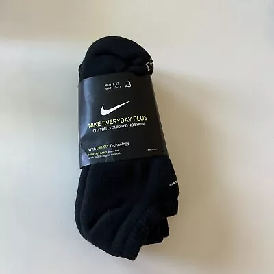 Nike Mens L Everyday Plus Cushioned No Show Socks Black 3 Pack SX6889-010 EXTRA • $9.99