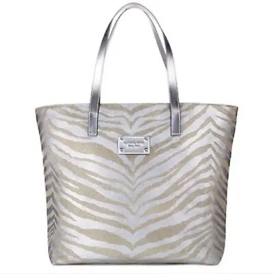 Michael Kors Silver Metallic Zebra Print Tote Shopper Bag • $58.95