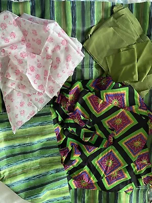 Vintage 60s 70s Fabric Remnants Scraps Green & Pink Tones Various Sizes  - Craft • £5.49