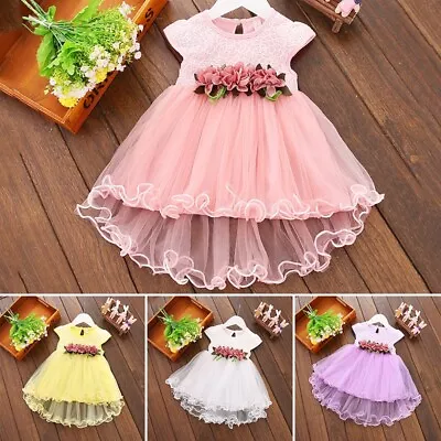 Infant Baby Girls Tutu Dress Princess Lace Tulle Dress Sleeveless Floral Dress • £8.69