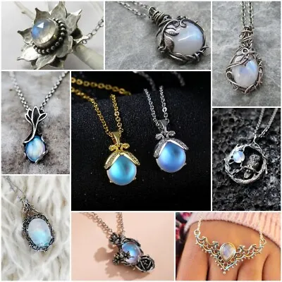 Vintage 925 Silver Moonstone Necklace Pendant For Women Party Jewelry Xmas Gift • $2.87