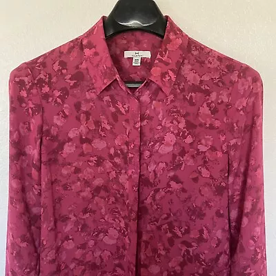 H Halston Women’s Pink Shades Floral Print L/S Asymmetrical Hem Button Blouse M • $26.99