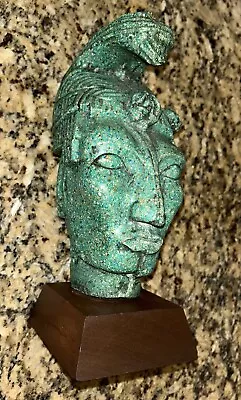 Aztec Mayan Zarebski God Warrior Statue Crushed Malachite Gold Accents 4.3 X2.8  • $35
