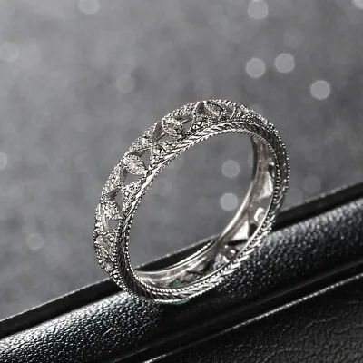 Filigree Women 10k White Gold Milgrain Natural Diamonds Engagement Ring Band 6# • $358