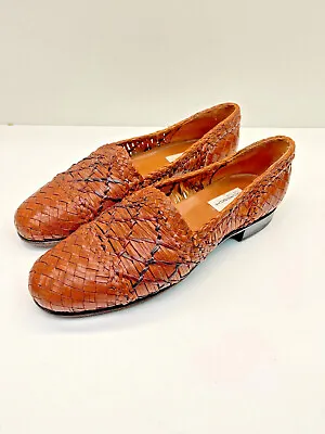 Vintage Moreschi Italy Men's Dress Shoe Loafer Leather Brown Weave Size 8 1/2 • $99.99