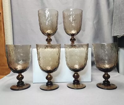 Vintage Textured Sienna Brown Cocktail Chalice Goblet 18oz Wine Glasses Set Of 6 • $37.50