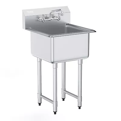 VEVOR 18  X 18  Commercial Utility Sink 1 Compartment Stainless Steel W/ Faucet • $234.99