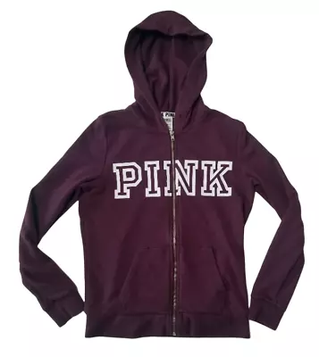 Victorias Secret PINK Womens XS Hoodie Sweatshirt Full Zip Spellout Maroon • $15.99