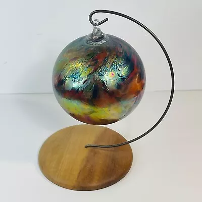 Vintage Hand Blown Glass Ball Ornament Large Iridescent • $24.95