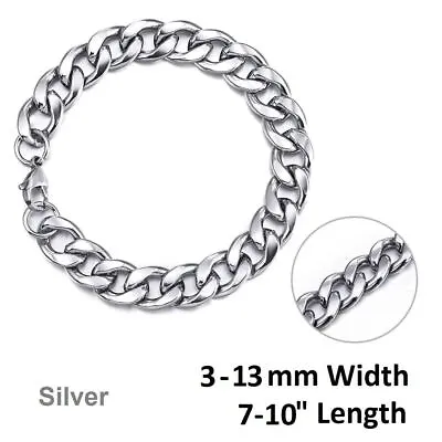 *uk Shop* 316l Stainless Steel Silver Cuban Bracelet 7 -10  Mens Curb Link Chain • £8.99