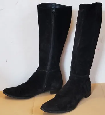 JAIME MASCARO Suede With Leather Lining BLACK Full Zipper Mid Calf BOOTS 37 7 • £30.40