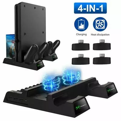 $51.69 • Buy Vertical Stand + 2 Cooling Fan Controller Charging Dock Station For PS4 Pro/Slim