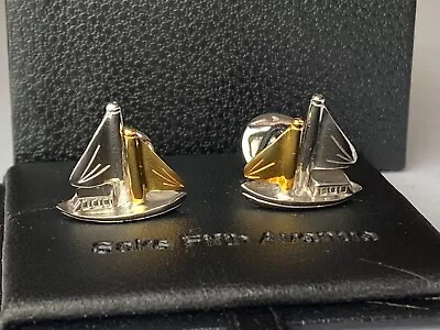 NEW Saks Fifth Ave Silver Tone Sailboat Cufflinks Sailing Boat Yacht Fishing • $29.99