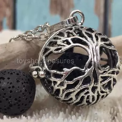 $14.95 • Buy Tree Of Life Aromatherapy Diffuser Necklace Essential Oil Locket Black Lava Rock