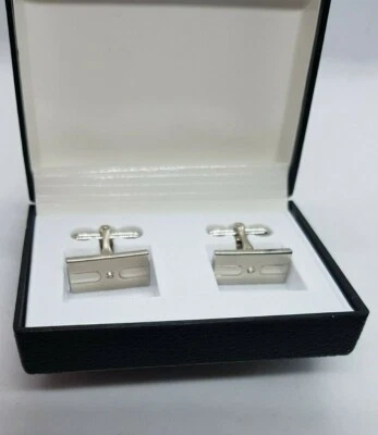 £7.99 • Buy Vintage Silver Tone Diamante Rhinestone Glass Rectangular Cufflinks Boxed