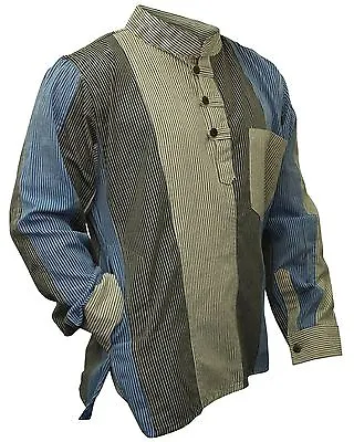 Mens Multicoloured Striped Hippie Grandad Shirt Collarless Casual Boho Tops  • £24.99