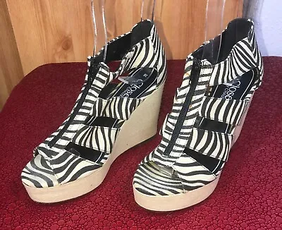 £18.99 • Buy Closer By Chaussea Peep Toe Wedge Striped Summer Sandals Shoes Uk 5 Eu 38