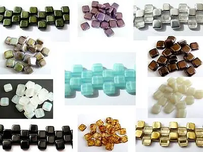 £1.29 • Buy 6(mm) TWO HOLE CZECH TILE BRICK GLASS SQUARE RECTANGULAR SPACER BEADS - (20PCS)