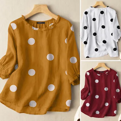 Womens Summer Short Sleeve Ruffles T Shirts Casual Polka Dots Vacation Tops PLUS • $25.14