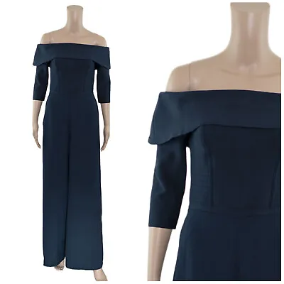 Coast Sara Navy Bardot Off Shoulder Wide Leg Palazzo Jumpsuit Graduation  Party • £31.98