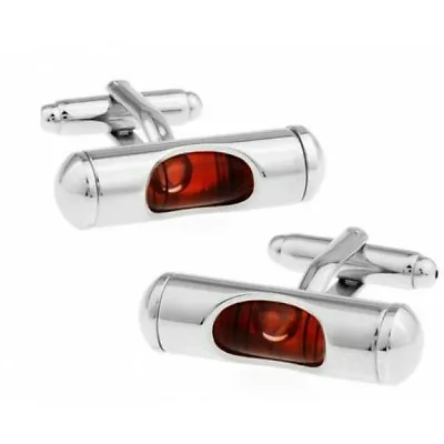 £5.99 • Buy Spirit Level Red Silver Cufflinks Formal Wedding Business Gift For Suit