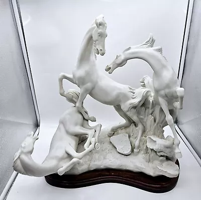 Lladro Horse Group In White Porcelain Figurine 1022 Large Matte 18  With Base • $1099.95