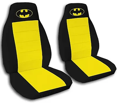 Batman Car Seat Covers In Yellow & Black Velour Front Set • $94.99