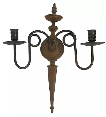 Vintage Gothic Style Double Candle Holder Patina Age Wall Sconce HEAVY Metal 18  • $42.99