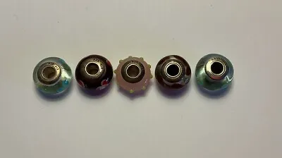 Five Pandora Sterling Silver Murano Glass Beads • £34.04