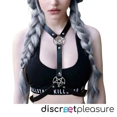 £9.99 • Buy Gothic Body Harness Pentagram Star Halter Neck Choker Bra Sexy Fetish Bondage