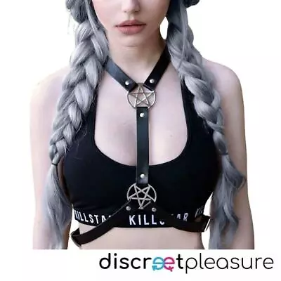 Gothic Body Harness Pentagram Star Halter Neck Choker Bra Sexy Fetish Bondage • £8.99