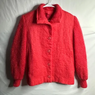 Donegal Design Jacket Womens L Pink Red Mohair Wool Handwoven Vintage Knit Coat • $59.99