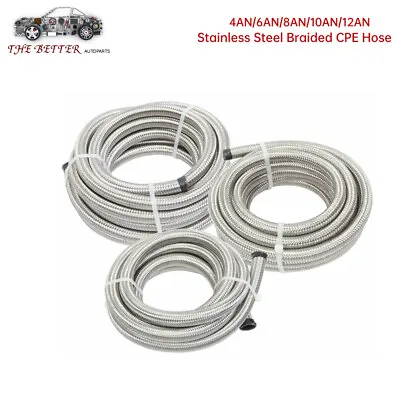 4AN/6AN/8AN/10AN/12AN Stainless Steel Braided CPE Fuel/Oil/Gas Hose Line Silver • $11.59