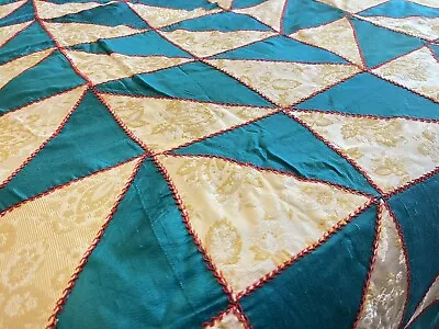Vintage Handmade Silk Brocade Jacquard Patchwork Crazy Quilt Coverlet Size Full • $498
