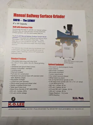 K.o. Lee Tool Sales Brochure Specs Features Ballway Surface Grinder Leeway Sb818 • $65
