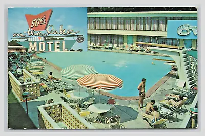 50th On The Lake Motel W/ Googie Sign Chicago Illinois IL Pool MCM Postcard • $4.75